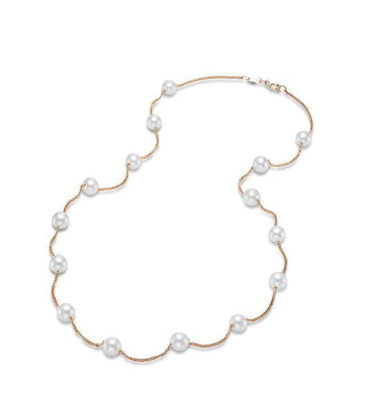 Yellow Gold Freshwater Pearl Tin Cup Necklace