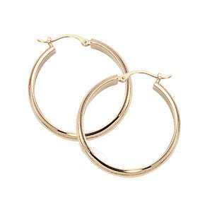 14K yellow gold small tube  3.0 x 25mm hoop earrings.