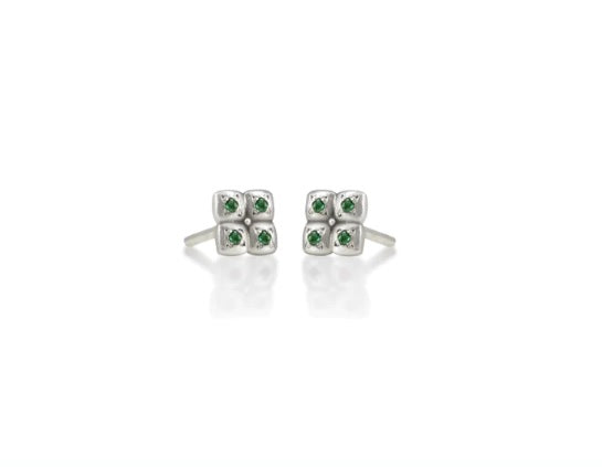 Adel Chefridi Clover Cluster Emerald Stud Earrings