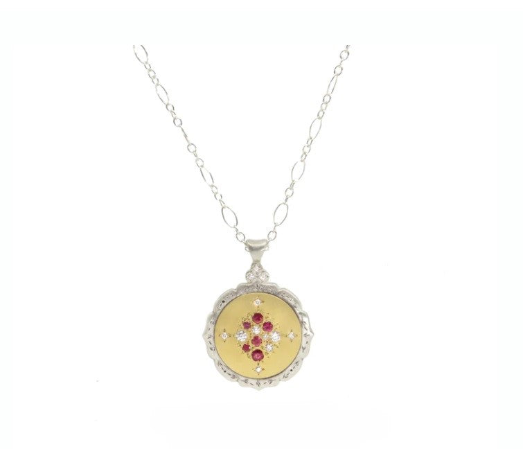 Adel Chefridi Round Scallop Edge Ruby & Diamond Pendant