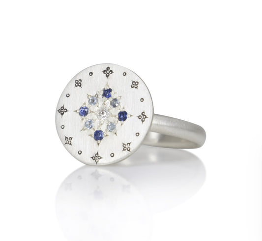 Adel Chefridi Sapphire, Aquamarine, & Diamond Round Ring