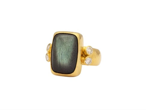 Gurhan Rune Cabochon Labradorite & Brilliant Cut Diamond Ring