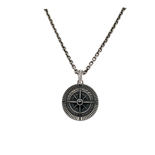 Gurhan Men's Sterling Silver Compass & Black Diamond Pendant