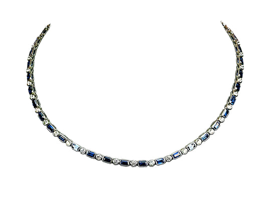 White Gold Blue Sapphire and Diamond Necklace