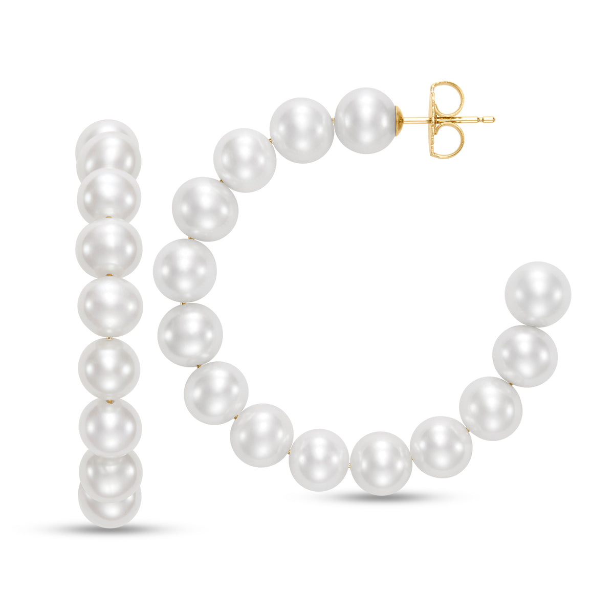 Yellow Gold Freshwater Pearl Hoop Earrings