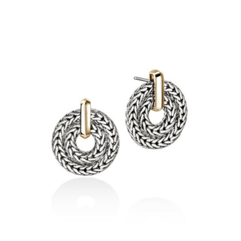 John Hardy Icon Gold and Silver Circle Drop Earrings