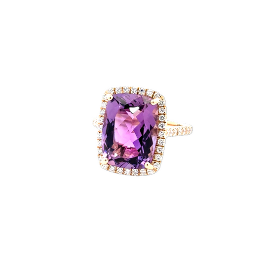 Yellow Gold Halo Amethyst and Diamond Ring