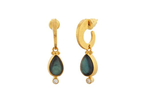 Gurhan Rune Pear Shape Labradorite & Diamond Earrings