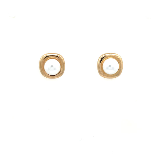 Yellow Gold Japanese Culture Pearl Stud Earrings