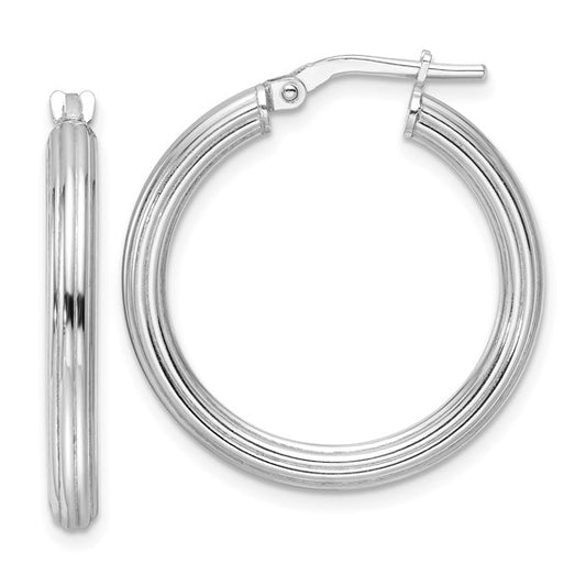 Sterling silver rhodium-plated polished ridged 3 mm round hoop earring