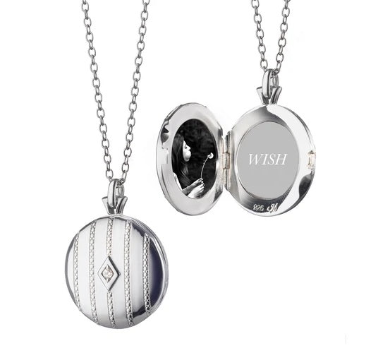 Monica Rich Sterling Silver Round Locket with Diamond Pendant