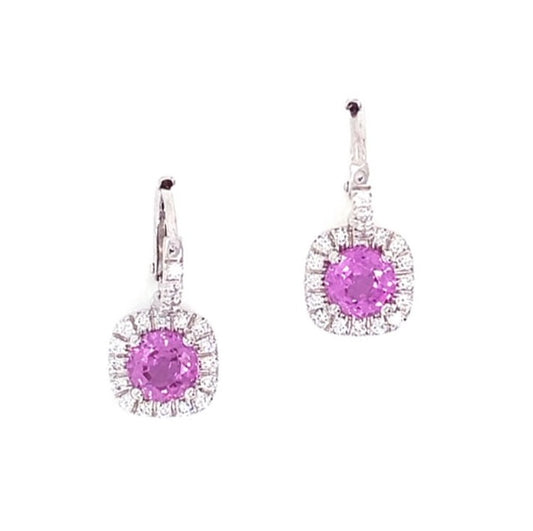 Pink Sapphire & Diamond Halo Earrings