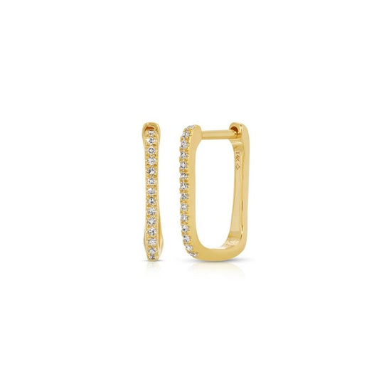 Yellow Gold Rectangle Diamond Huggie Earrings