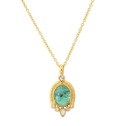 Gurhan Muse Oval Green Tourmaline & Diamond Pendant