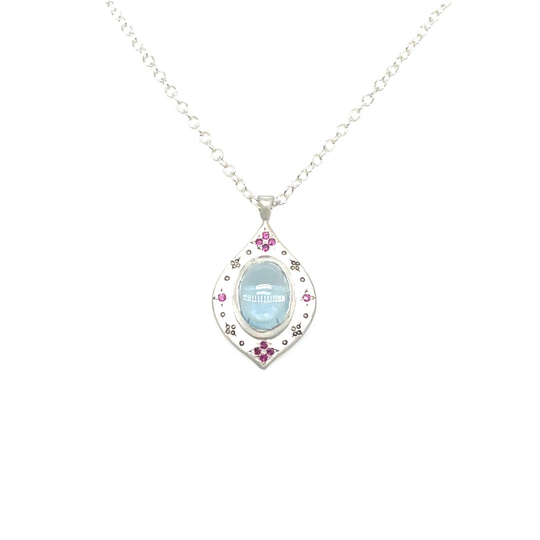 Adel Chefridi Happiness Oval Aquamarine & Pink Sapphire Pendant