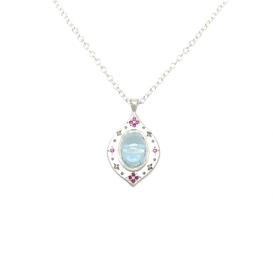 Adel Chefridi Happiness Oval Aquamarine & Pink Sapphire Pendant