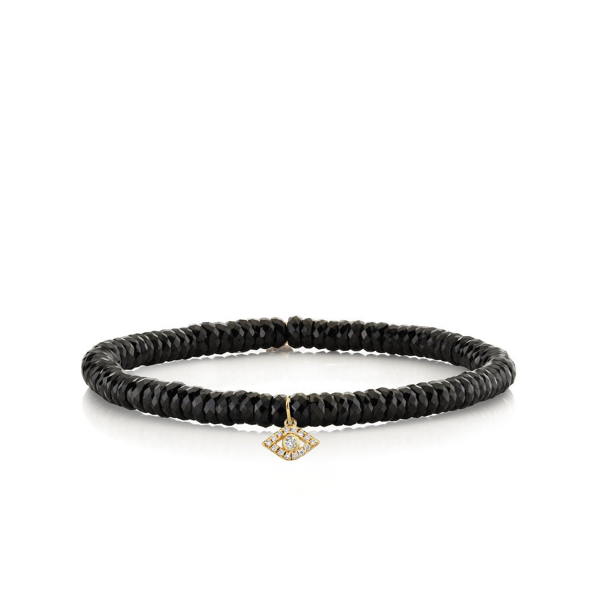 Sydney Evan Black Spinel Bead and Diamond Stretch Bracelet