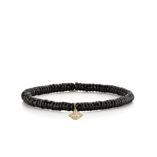 Sydney Evan Black Spinel Bead and Diamond Stretch Bracelet