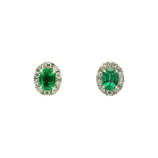 Emerald & Diamond Halo Stud Earrings