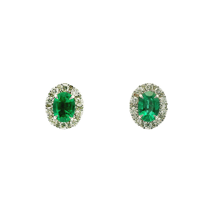 Emerald & Diamond Halo Stud Earrings
