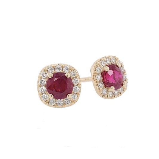 Ruby & Diamond Halo Stud Earrings