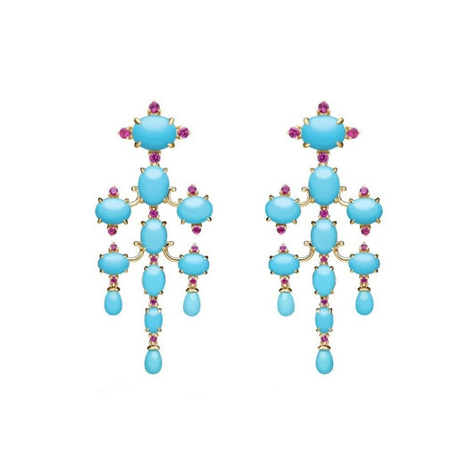 Paul Morellie Chandelier Turquoise and Ruby Earrings