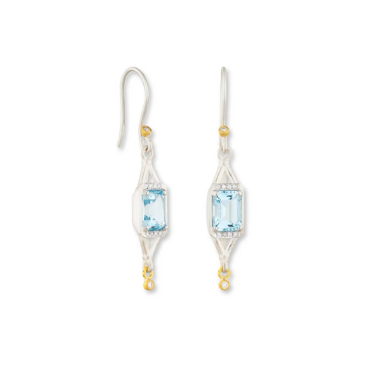 Lika Behar Lantern Blue Topaz and Diamond Earrings