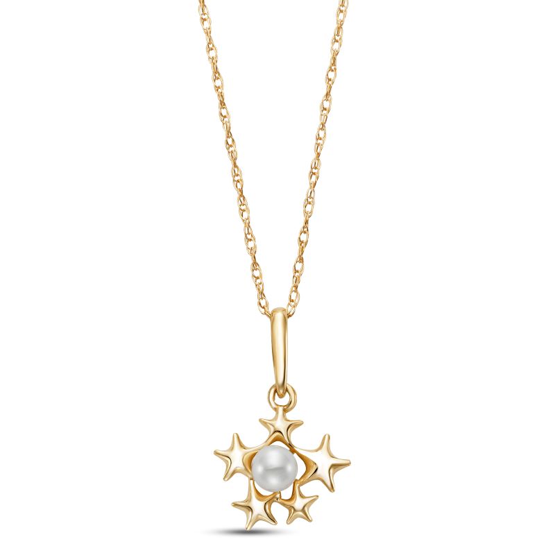 Yellow Gold Freshwater Pearl Star Pendant
