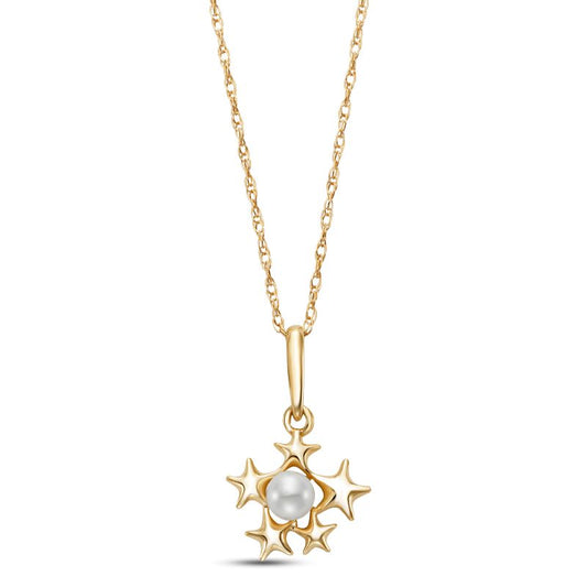 Yellow Gold Freshwater Pearl Star Pendant