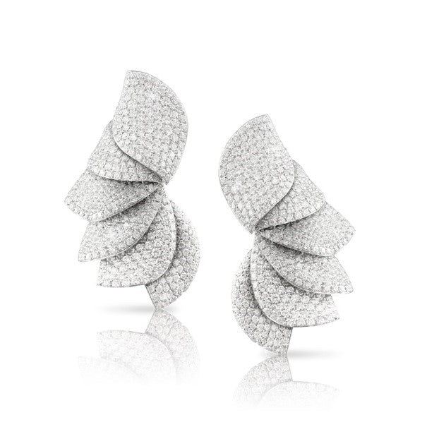 18K white gold Atelier earrings set with round diamonds totaling 7.38c