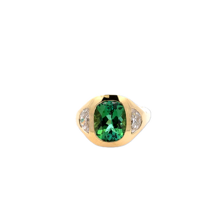 Yellow Gold Green Tourmaline and Diamond Ring