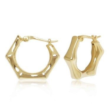 Yellow Gold Hexagon Hoop Earrings