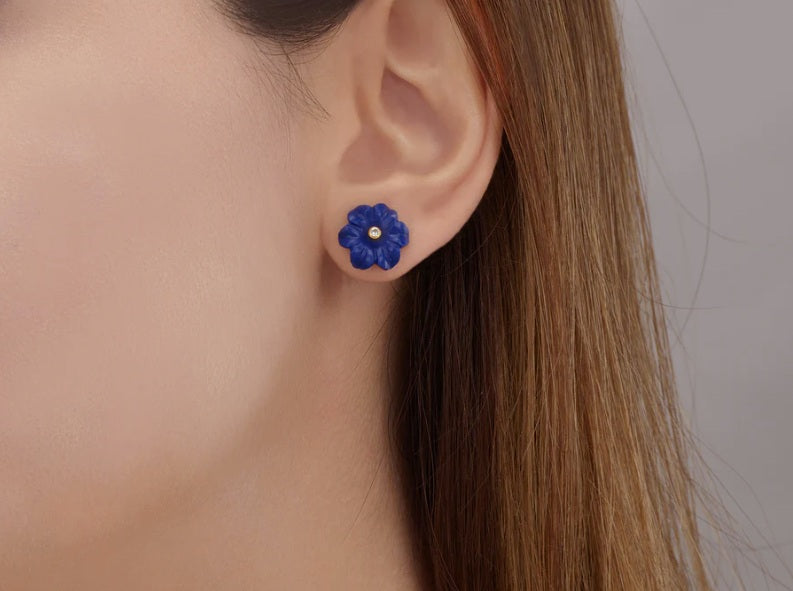 Gurhan Carved Lapis Flower Earrings