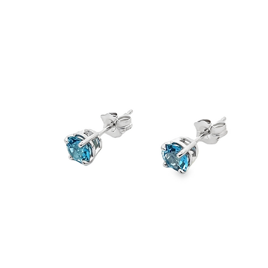 White Gold Blue Topaz Stud Earrings