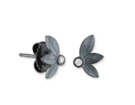 Lika Behar Ollie Oxidized and Diamond Stud Earrings