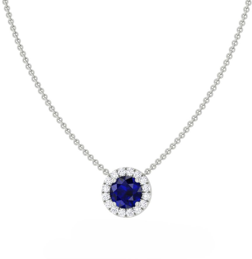 Sapphire & Diamond Halo Pendant