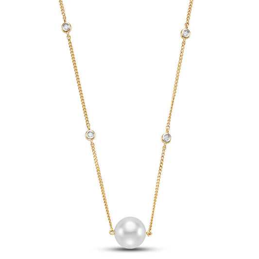 Yellow Gold Freshwater Pearl and Diamond Drop Pendant