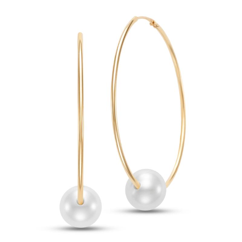 Yellow Gold Freshwater Pearl Hoop Earrings