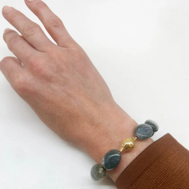 Ray Griffiths Natural Moss Agate Stretch Bracelet