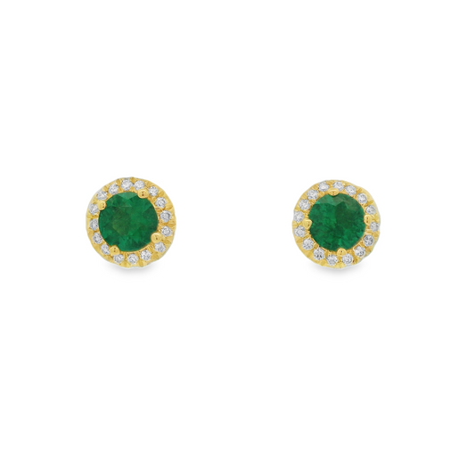 Suna Emerald and Diamond Halo Studs