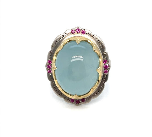 Adel Chefridi Oval Aquamarine Scallop Edge Ring