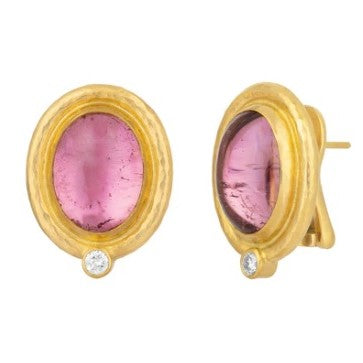 Gurhan Rune Oval Pink Tourmaline and Diamond Post Clip Earrings