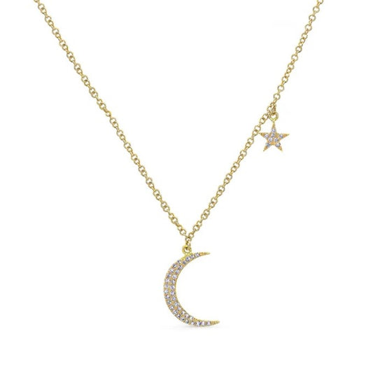 Diamond Moon and Star Pendant