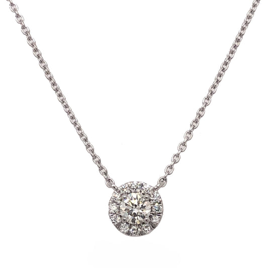 14K white gold halo pendant set with (1) round diamond weighing .29ct,