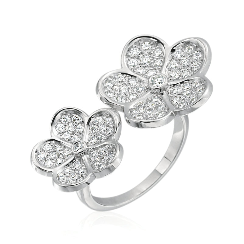 18K yellow gold Gboutiue floating daisy ring set with (77) round diamo