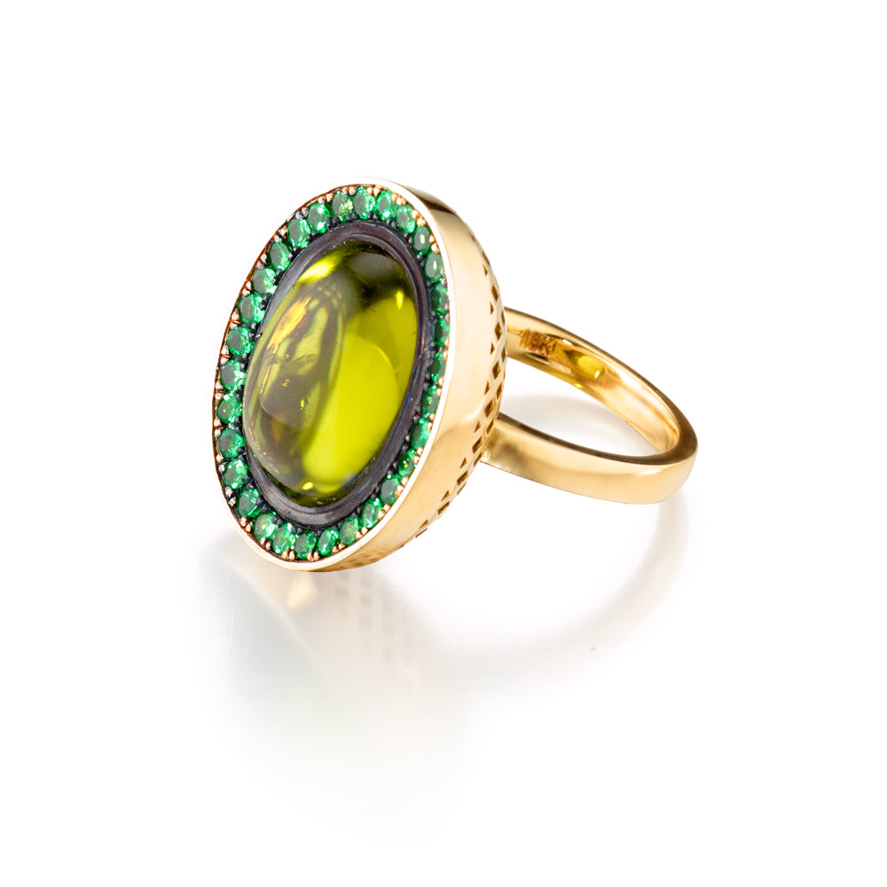 Ray Griffiths Cabochon Oval Peridot & Tsavorite Ring