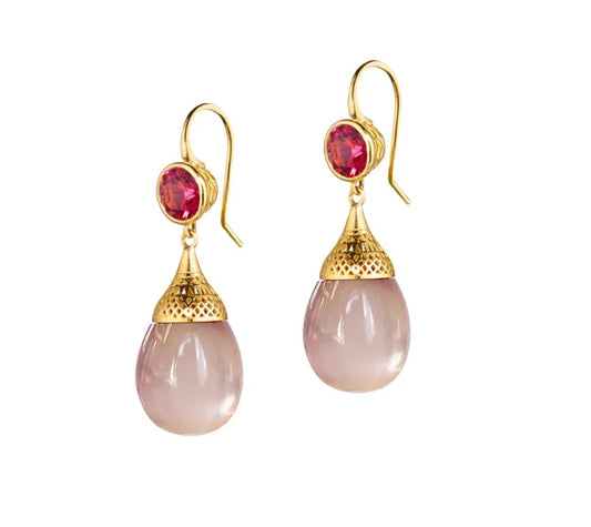 Ray Griffiths Rose Quartz & Rhodolite Garnet Drop Earrings