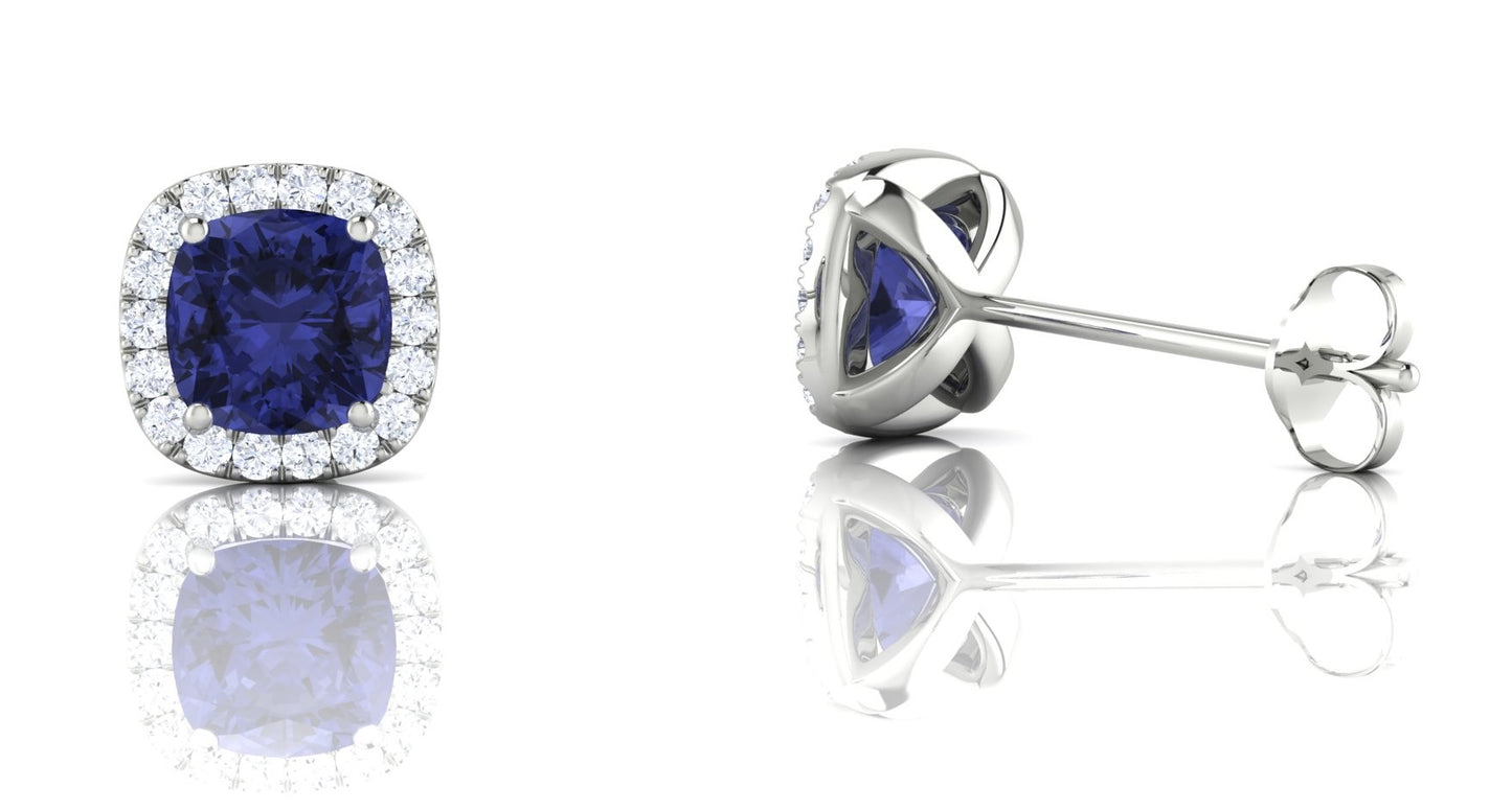 Tanzanite & Diamond Halo Stud Earrings