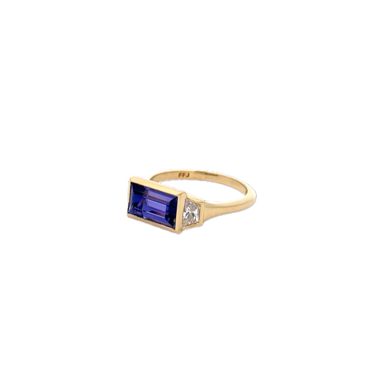 Yellow Gold Tanzanite and Diamond Ring