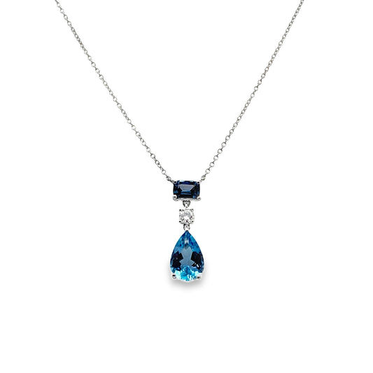 Suna Aqua, Spinel & Diamond Drop Pendant